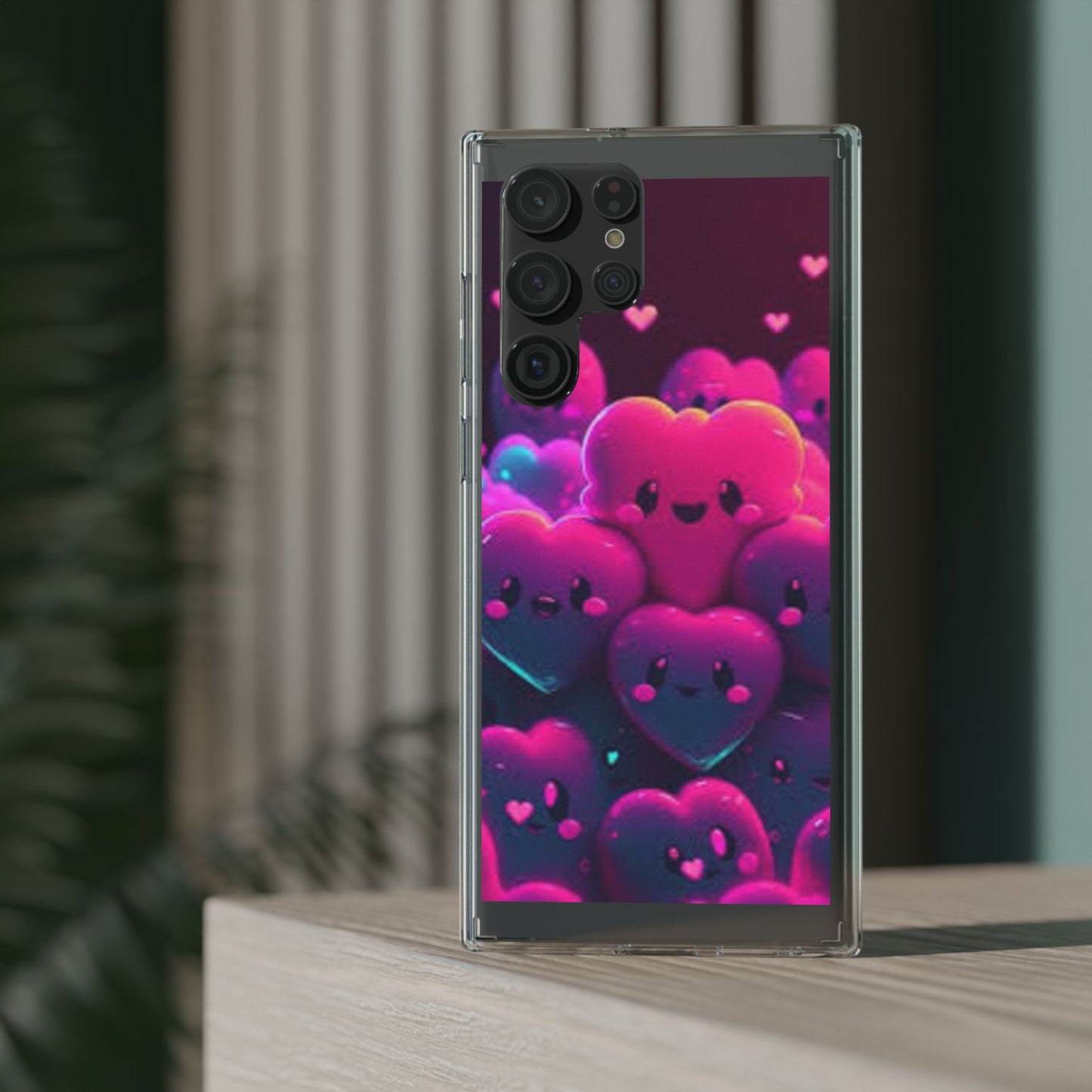 Cute Heart Design Clear Phone Case - Adorable Pink Kawaii Style