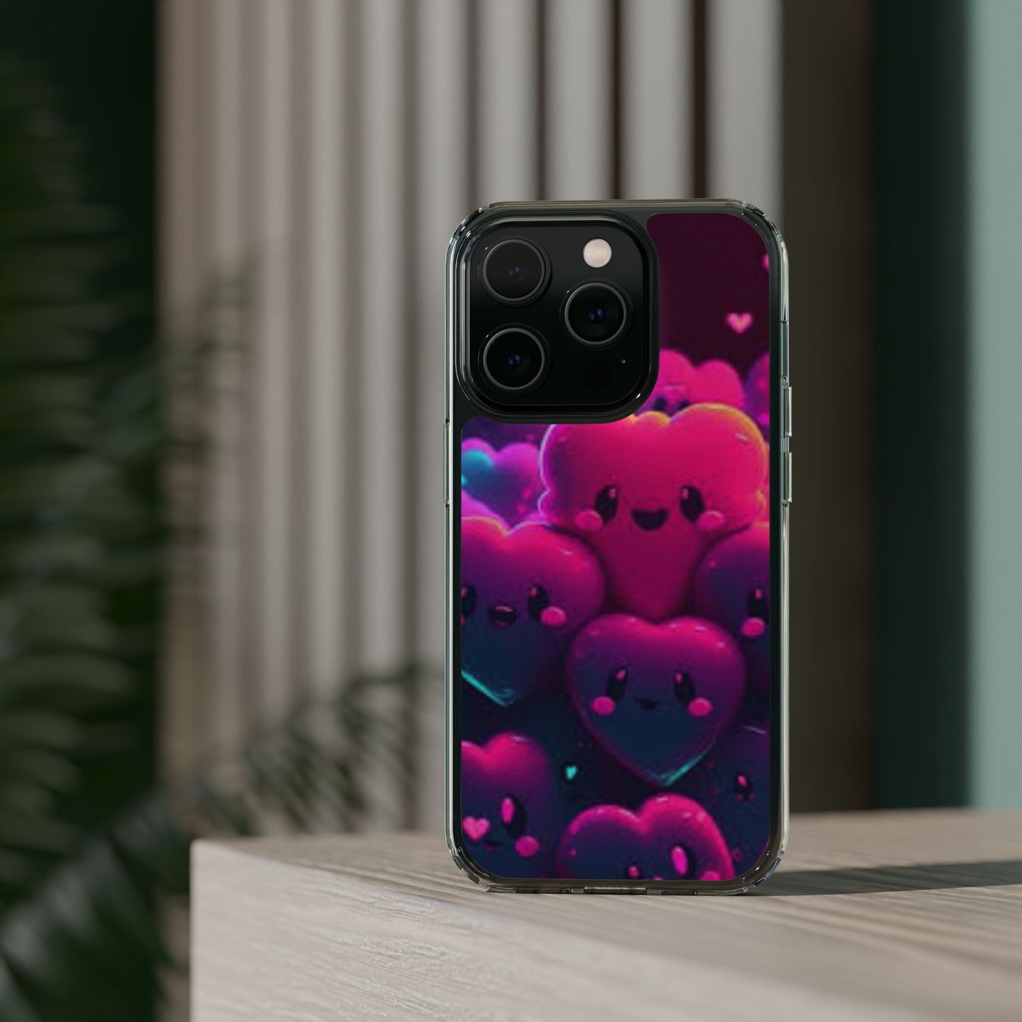 Cute Heart Design Clear Phone Case - Adorable Pink Kawaii Style