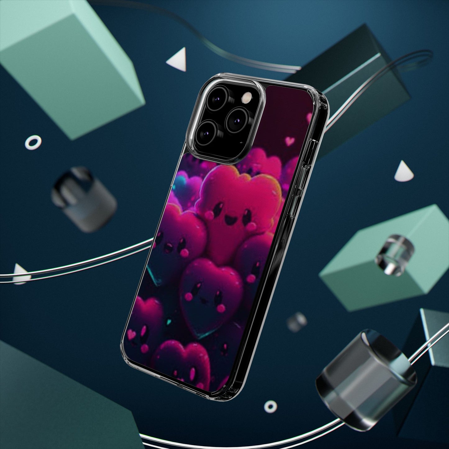 Cute Heart Design Clear Phone Case - Adorable Pink Kawaii Style