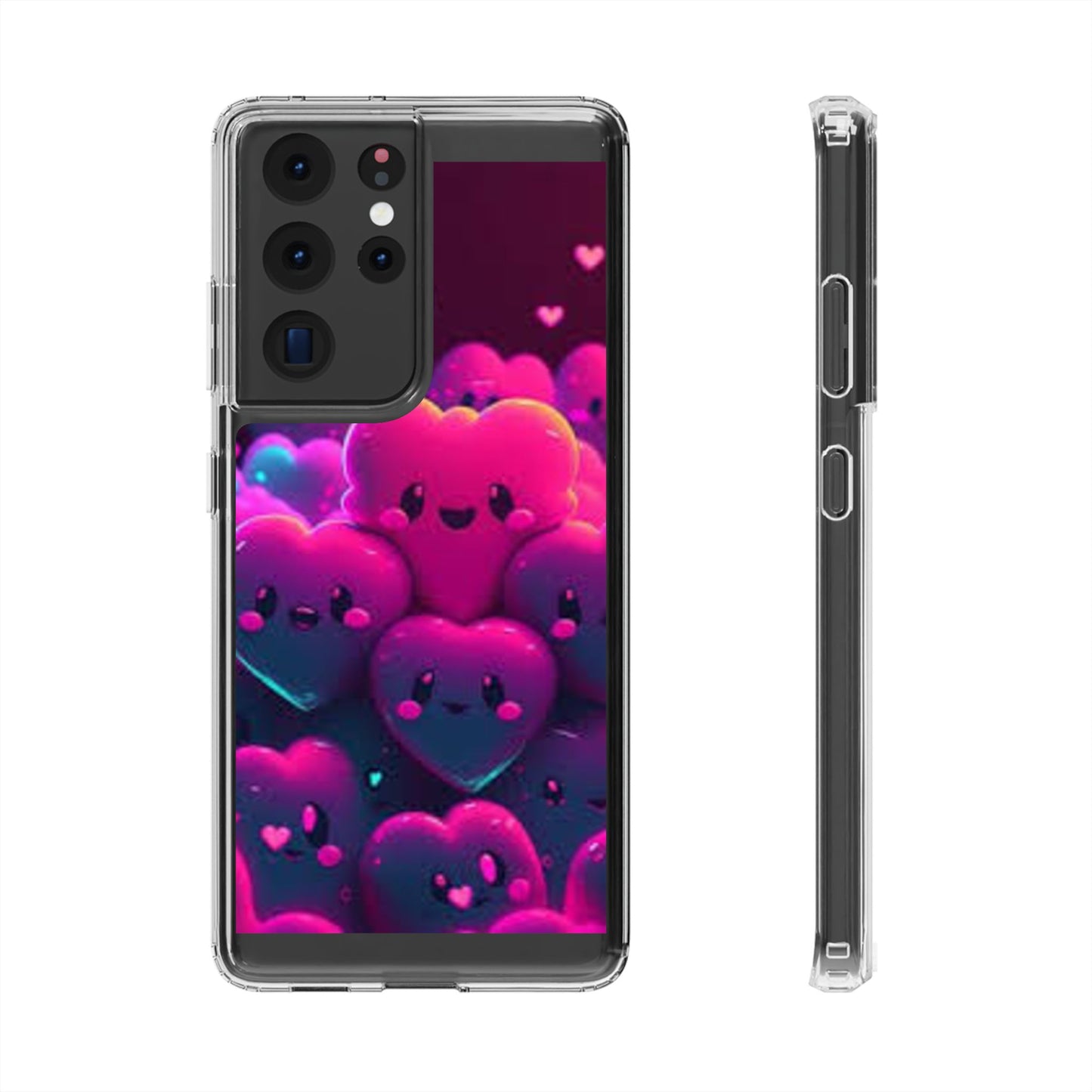 Cute Heart Design Clear Phone Case - Adorable Pink Kawaii Style