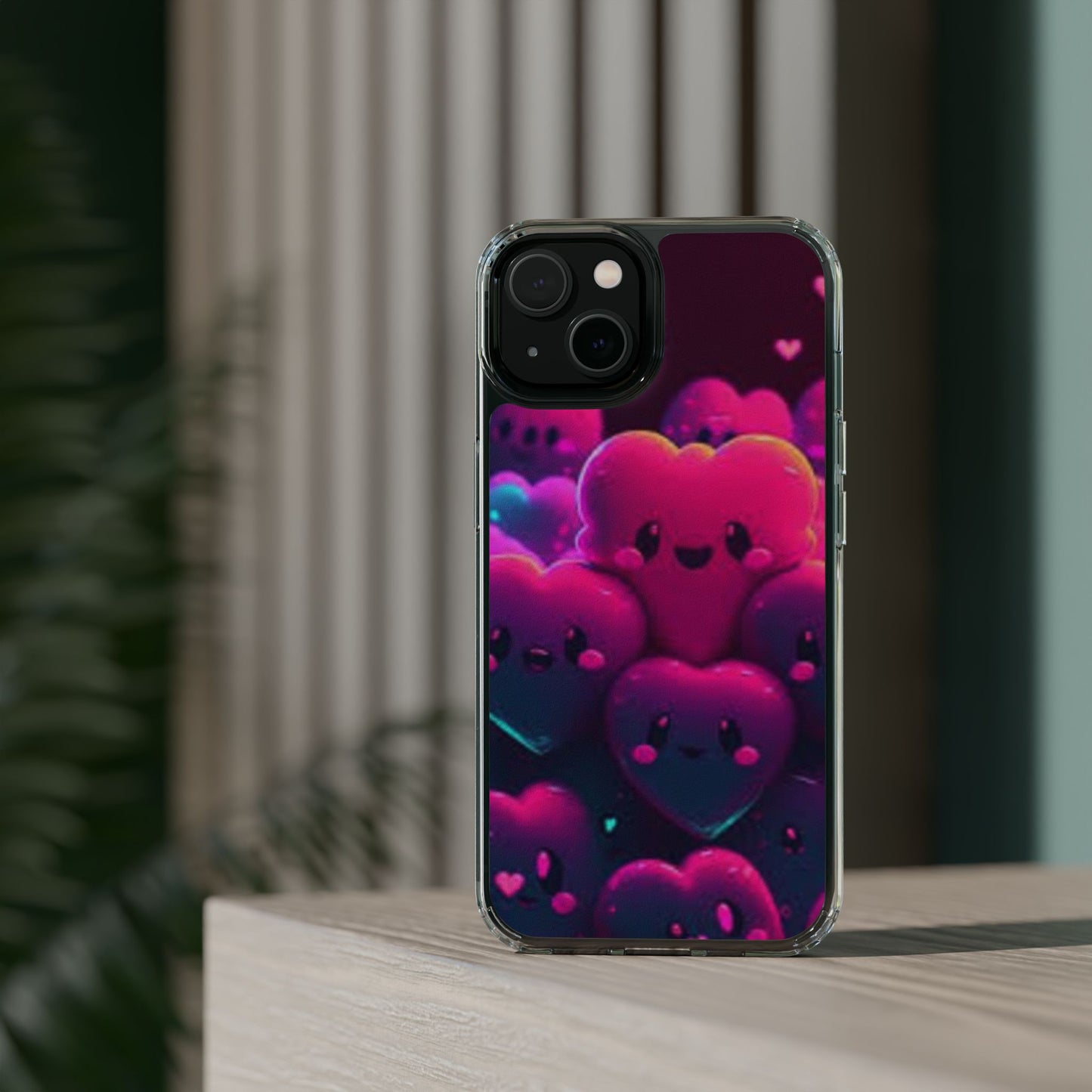 Cute Heart Design Clear Phone Case - Adorable Pink Kawaii Style