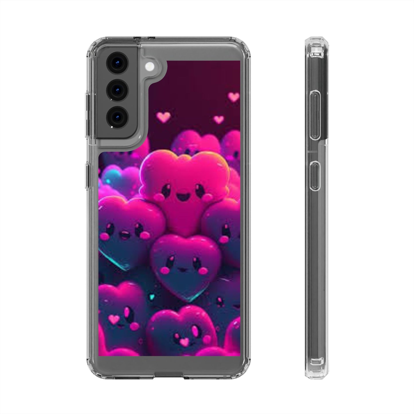 Cute Heart Design Clear Phone Case - Adorable Pink Kawaii Style