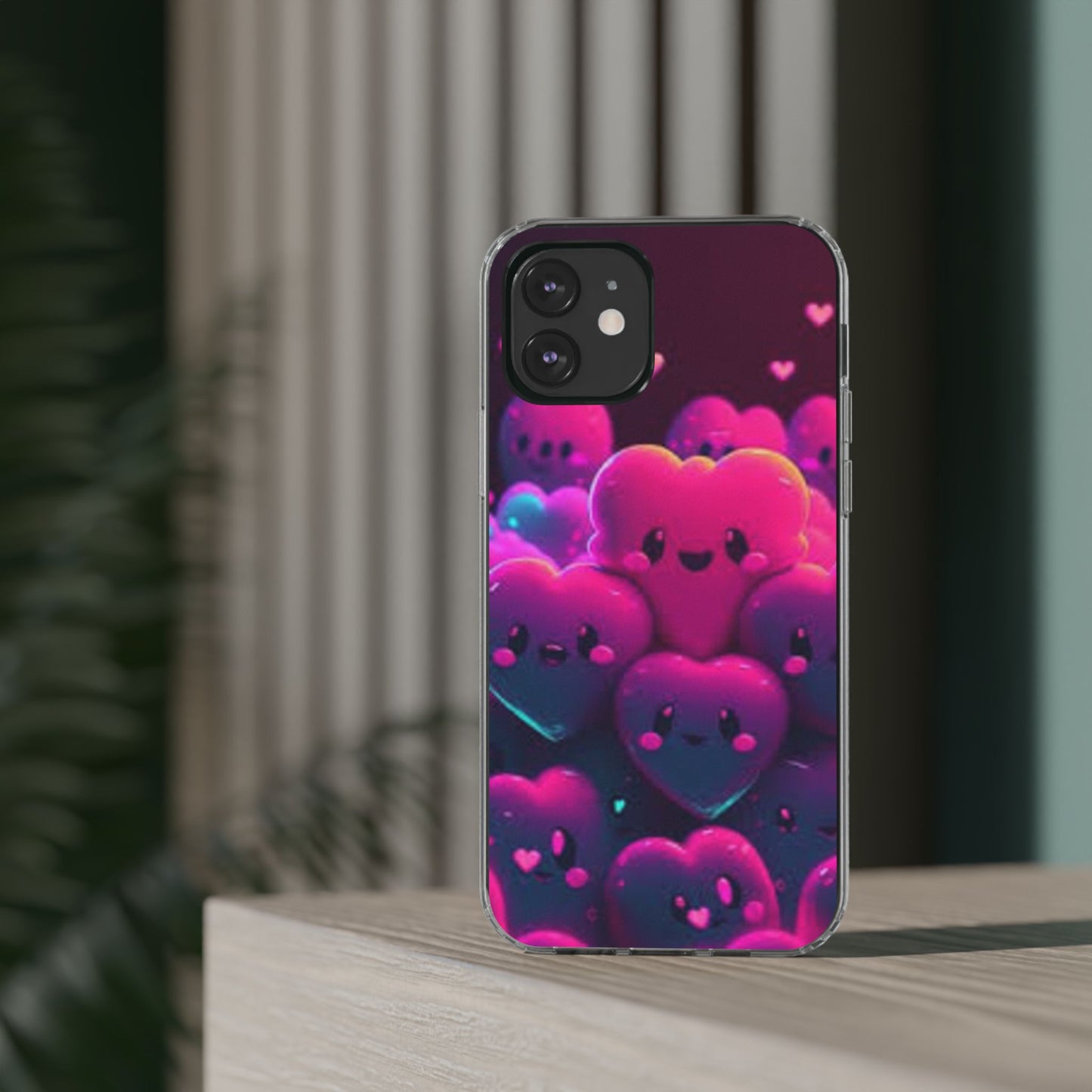 Cute Heart Design Clear Phone Case - Adorable Pink Kawaii Style