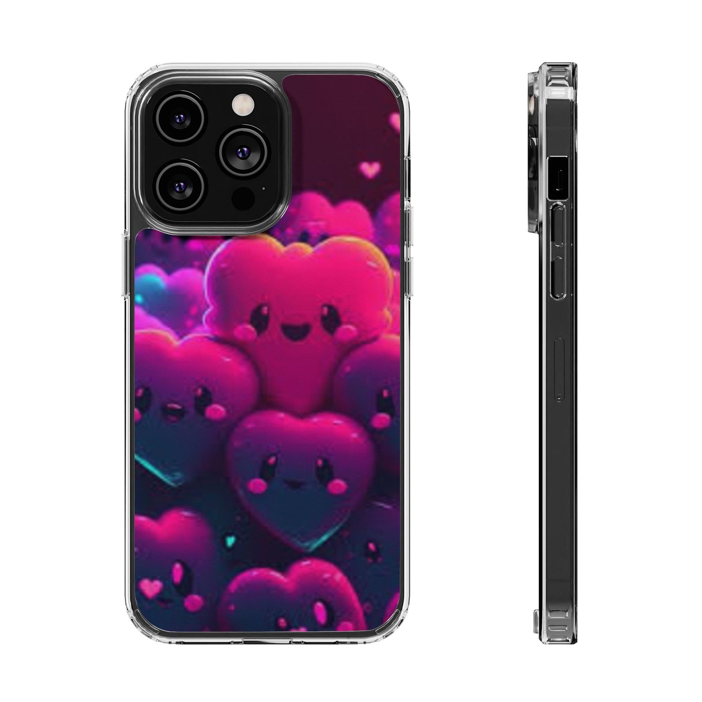 Cute Heart Design Clear Phone Case - Adorable Pink Kawaii Style