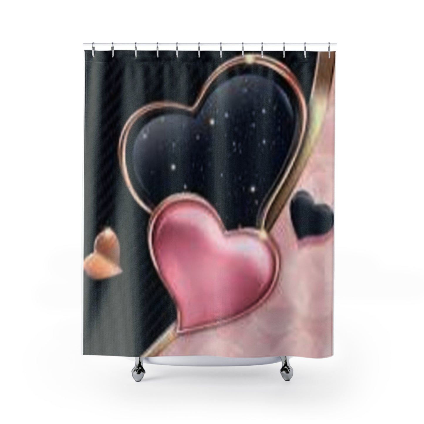Cosmic Hearts Shower Curtain - Romantic Bathroom Decor for Lovebirds