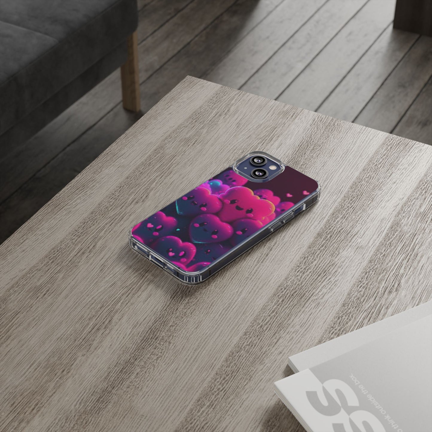 Cute Heart Design Clear Phone Case - Adorable Pink Kawaii Style