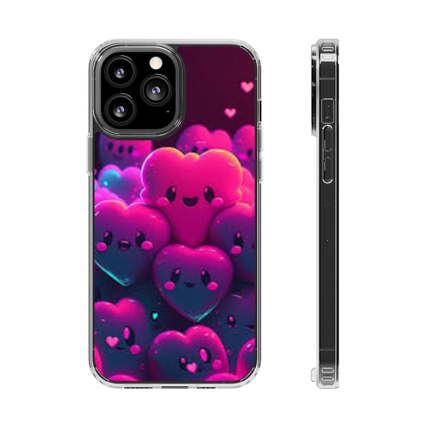 Cute Heart Design Clear Phone Case - Adorable Pink Kawaii Style