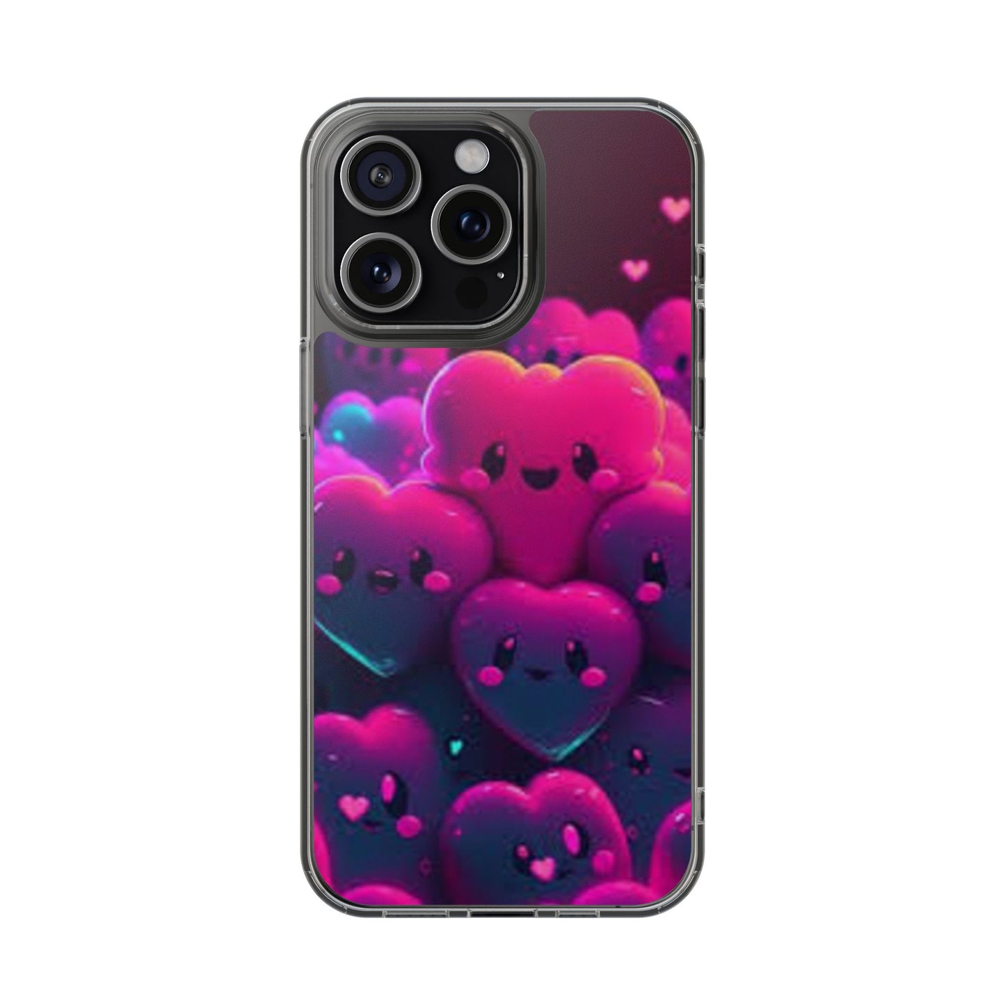 Cute Heart Design Clear Phone Case - Adorable Pink Kawaii Style