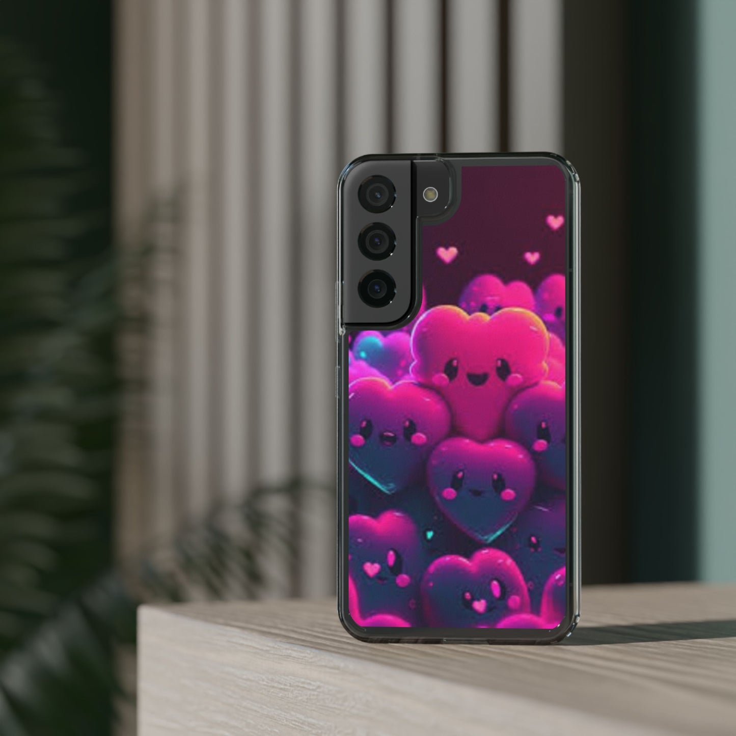 Cute Heart Design Clear Phone Case - Adorable Pink Kawaii Style