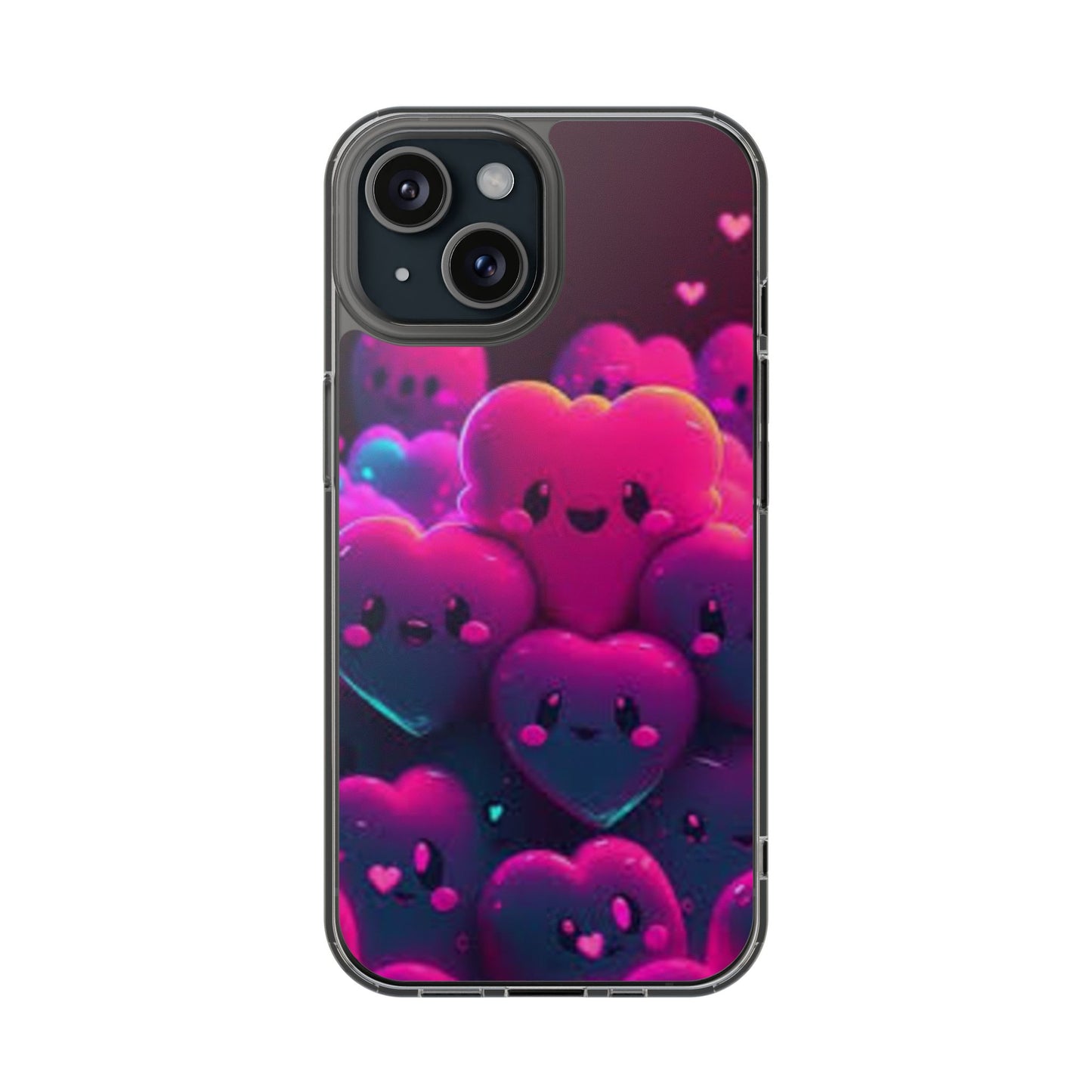 Cute Heart Design Clear Phone Case - Adorable Pink Kawaii Style