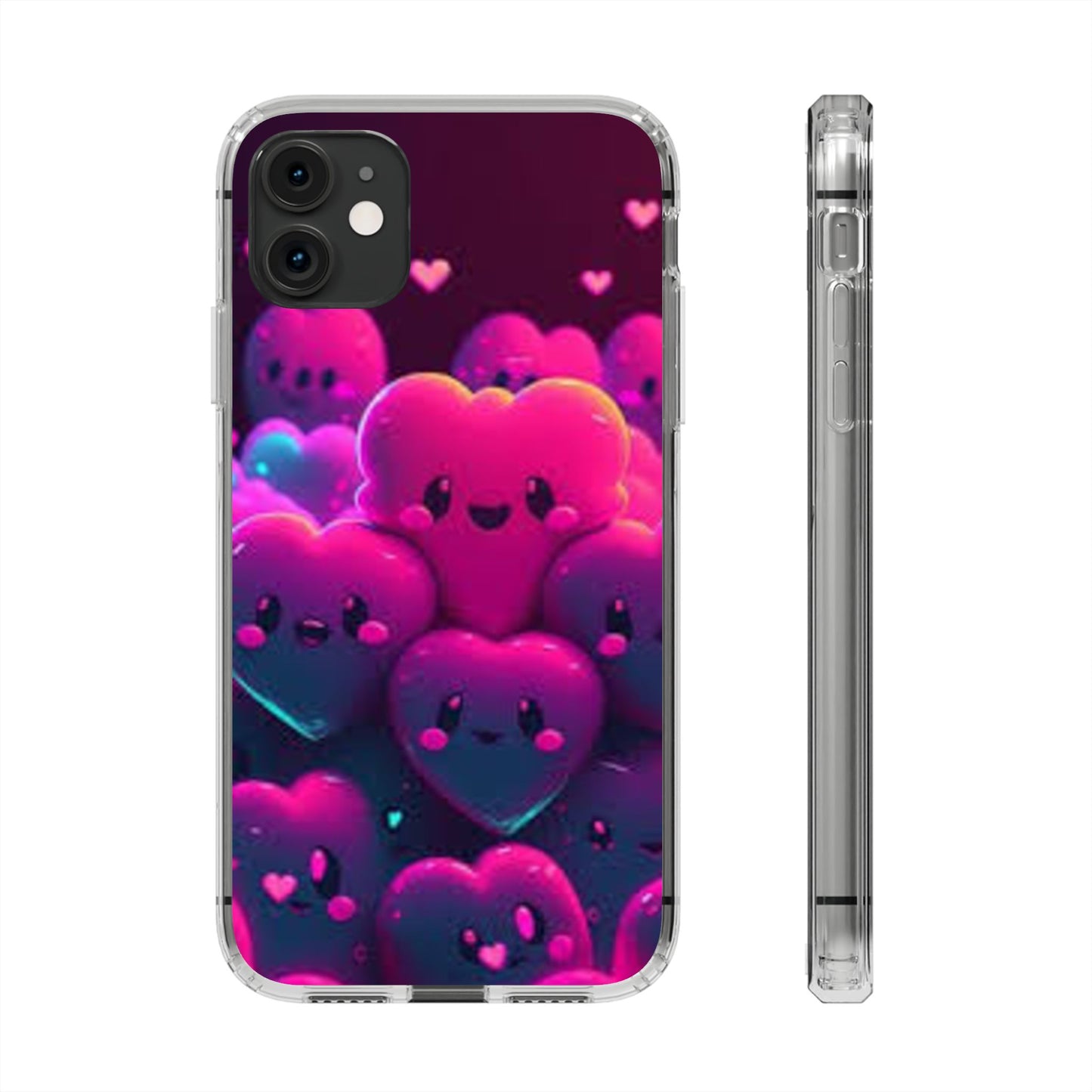 Cute Heart Design Clear Phone Case - Adorable Pink Kawaii Style