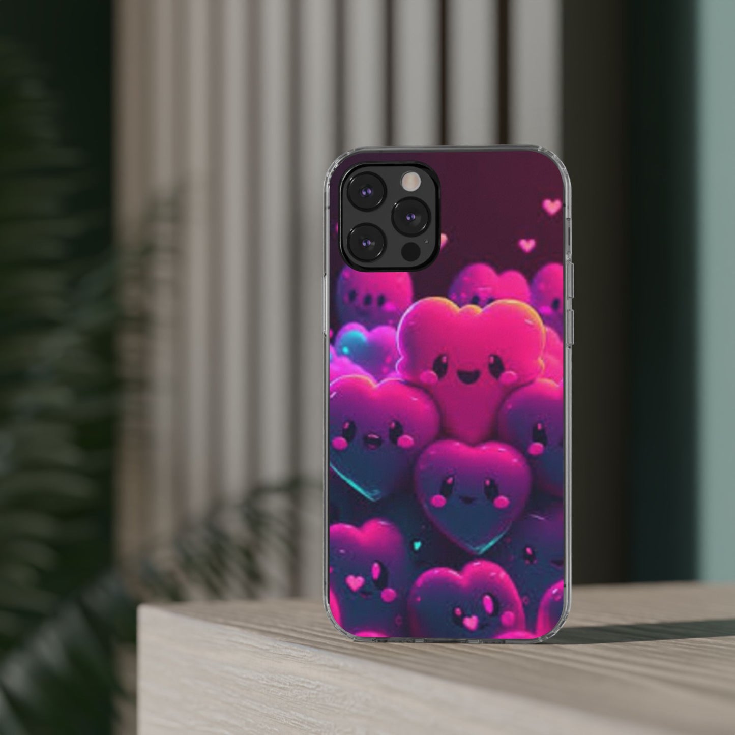 Cute Heart Design Clear Phone Case - Adorable Pink Kawaii Style