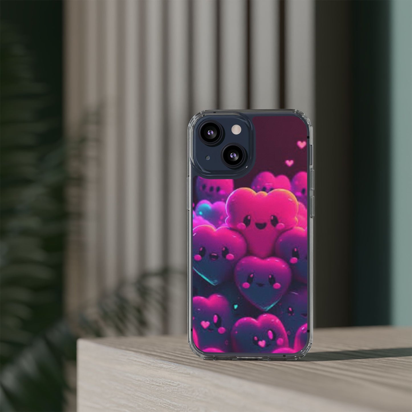 Cute Heart Design Clear Phone Case - Adorable Pink Kawaii Style