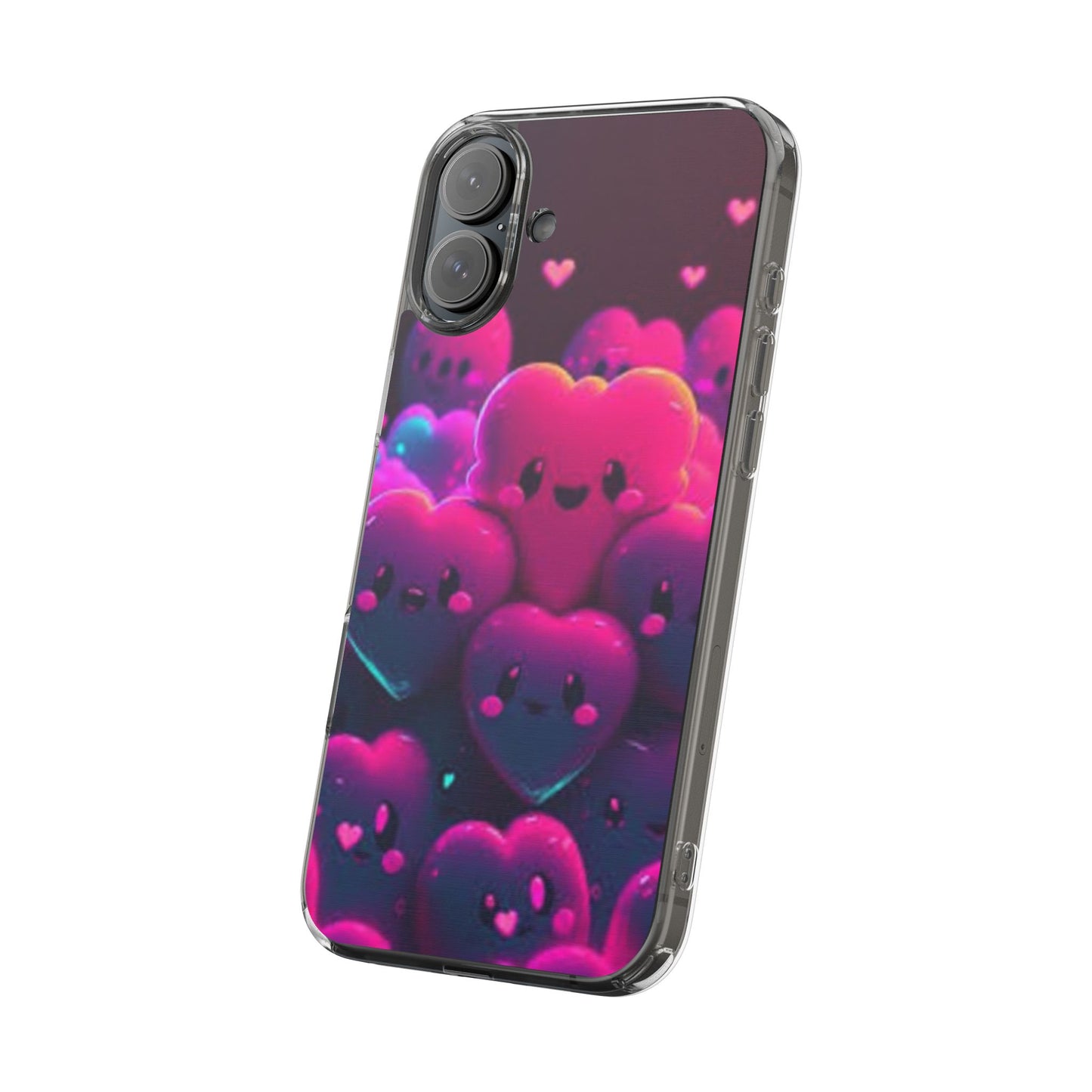 Cute Heart Design Clear Phone Case - Adorable Pink Kawaii Style