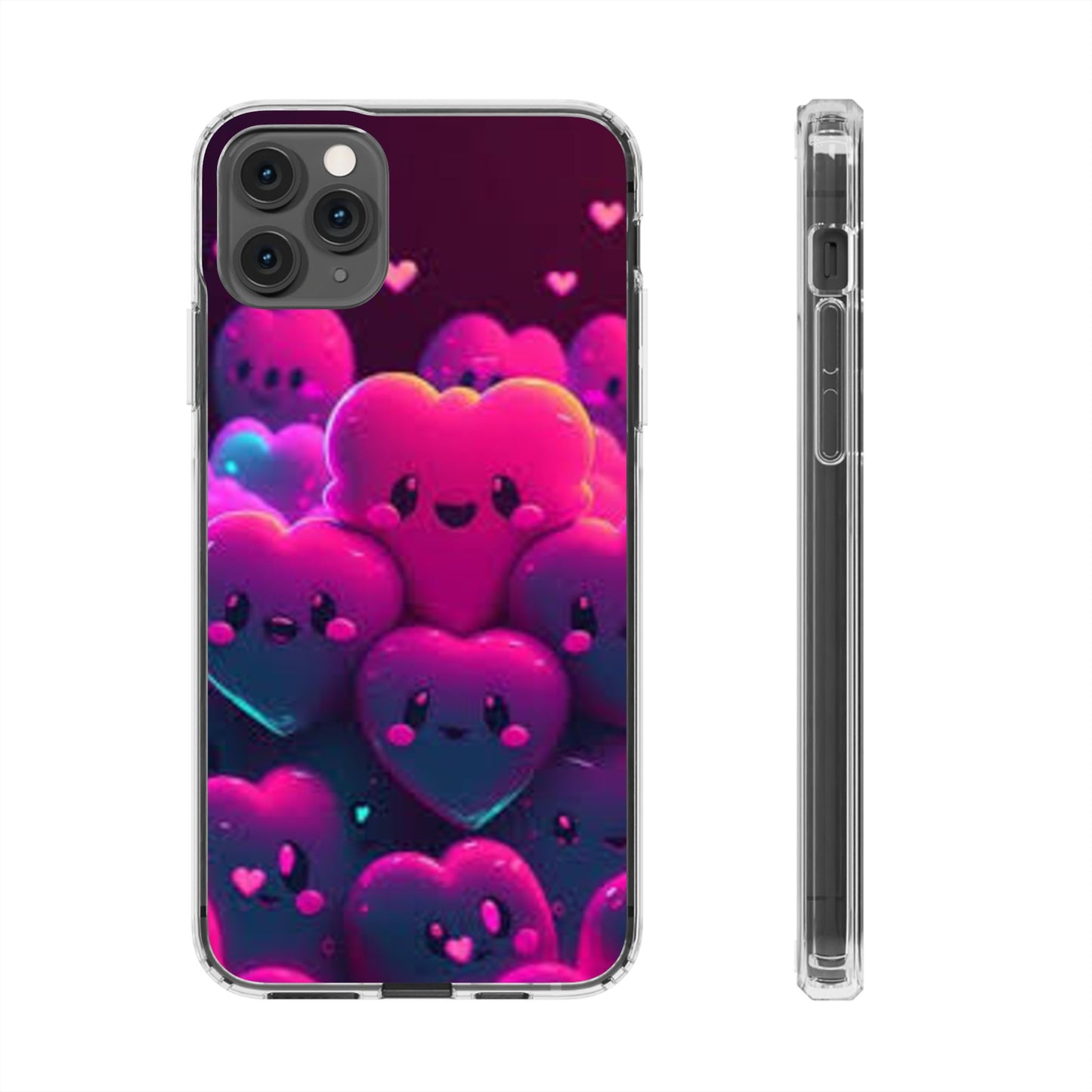 Cute Heart Design Clear Phone Case - Adorable Pink Kawaii Style
