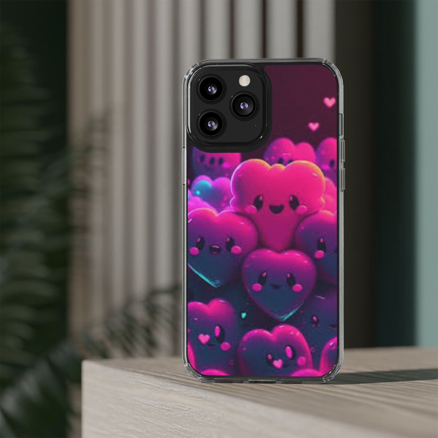 Cute Heart Design Clear Phone Case - Adorable Pink Kawaii Style