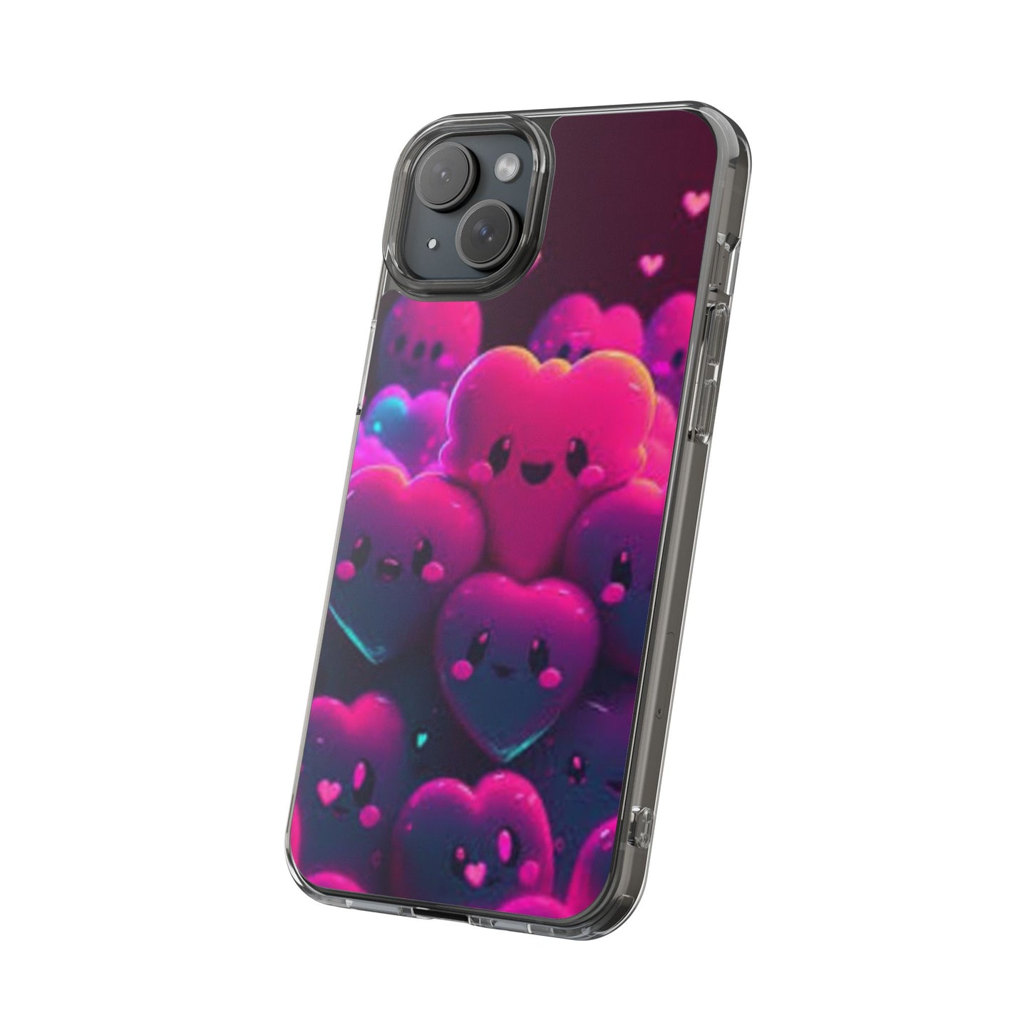 Cute Heart Design Clear Phone Case - Adorable Pink Kawaii Style