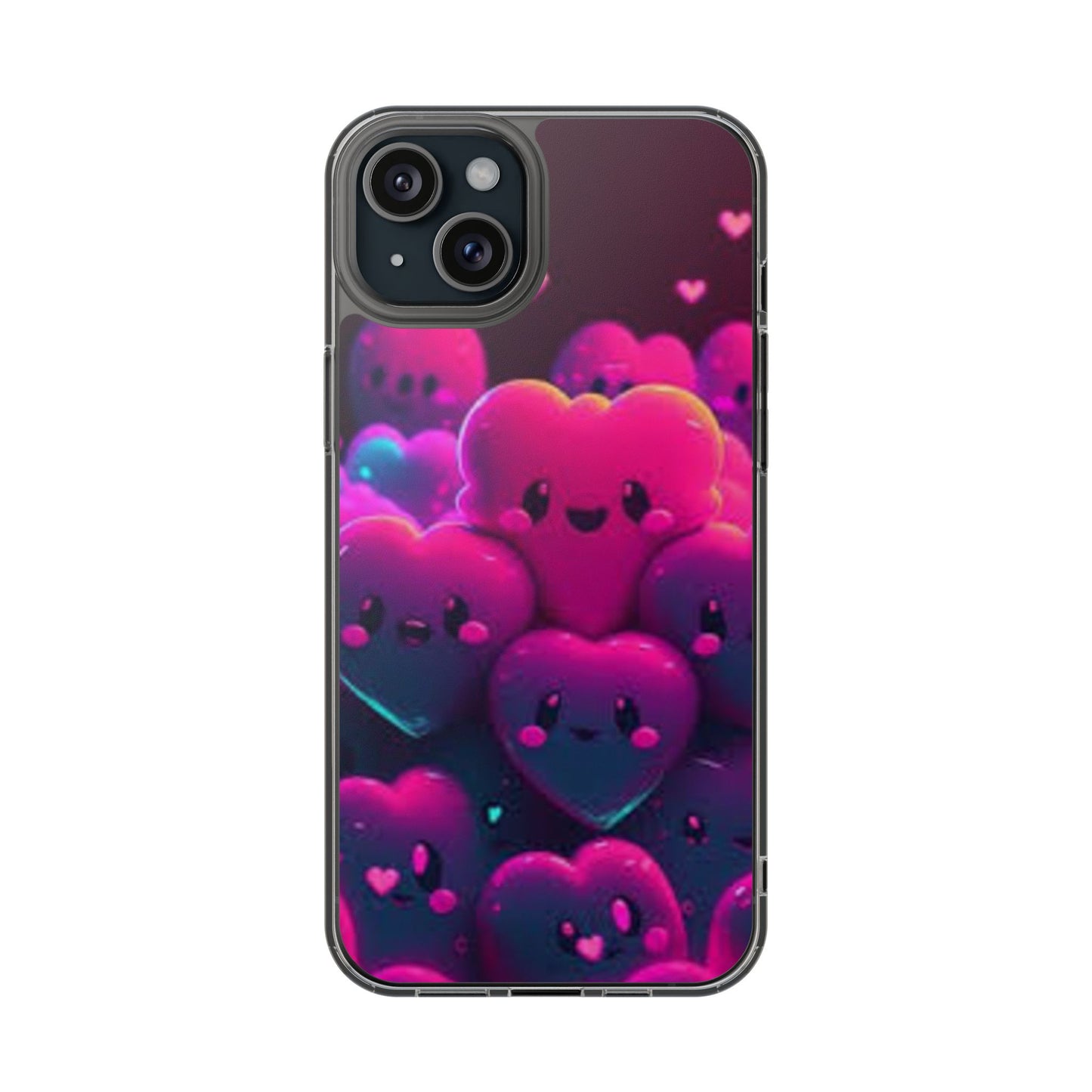 Cute Heart Design Clear Phone Case - Adorable Pink Kawaii Style