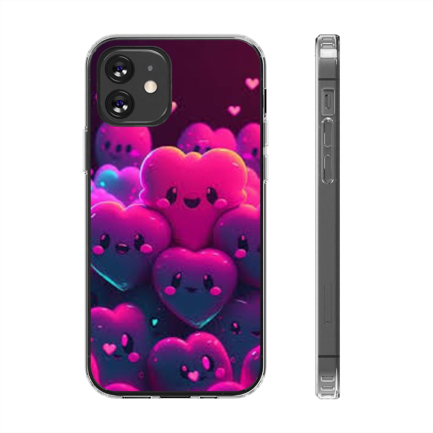 Cute Heart Design Clear Phone Case - Adorable Pink Kawaii Style