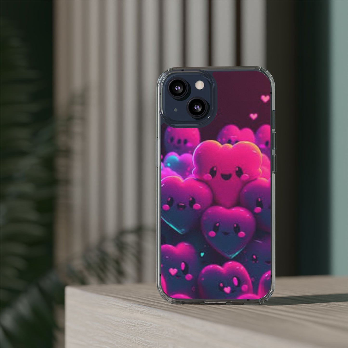 Cute Heart Design Clear Phone Case - Adorable Pink Kawaii Style