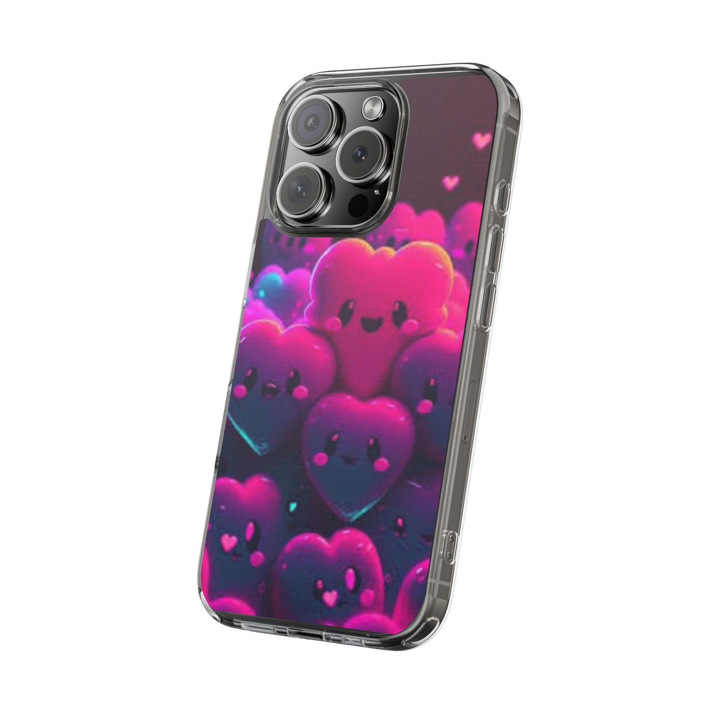 Cute Heart Design Clear Phone Case - Adorable Pink Kawaii Style