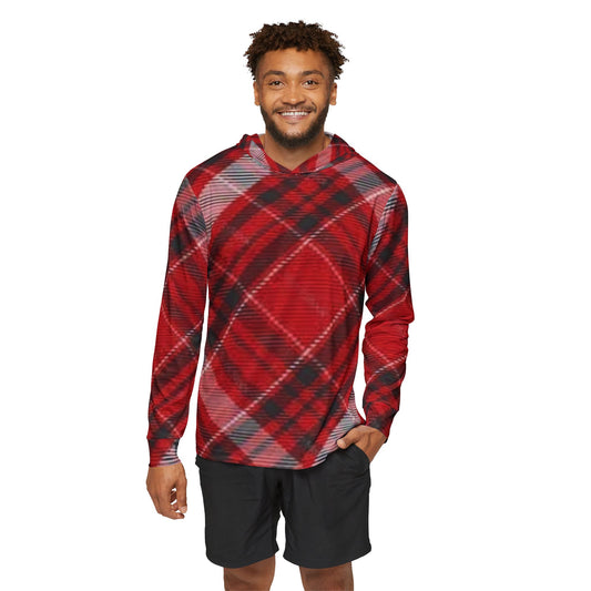 Plaid Men's Sports Warmup Hoodie - Cozy Red Fashion for Active Lifestyles