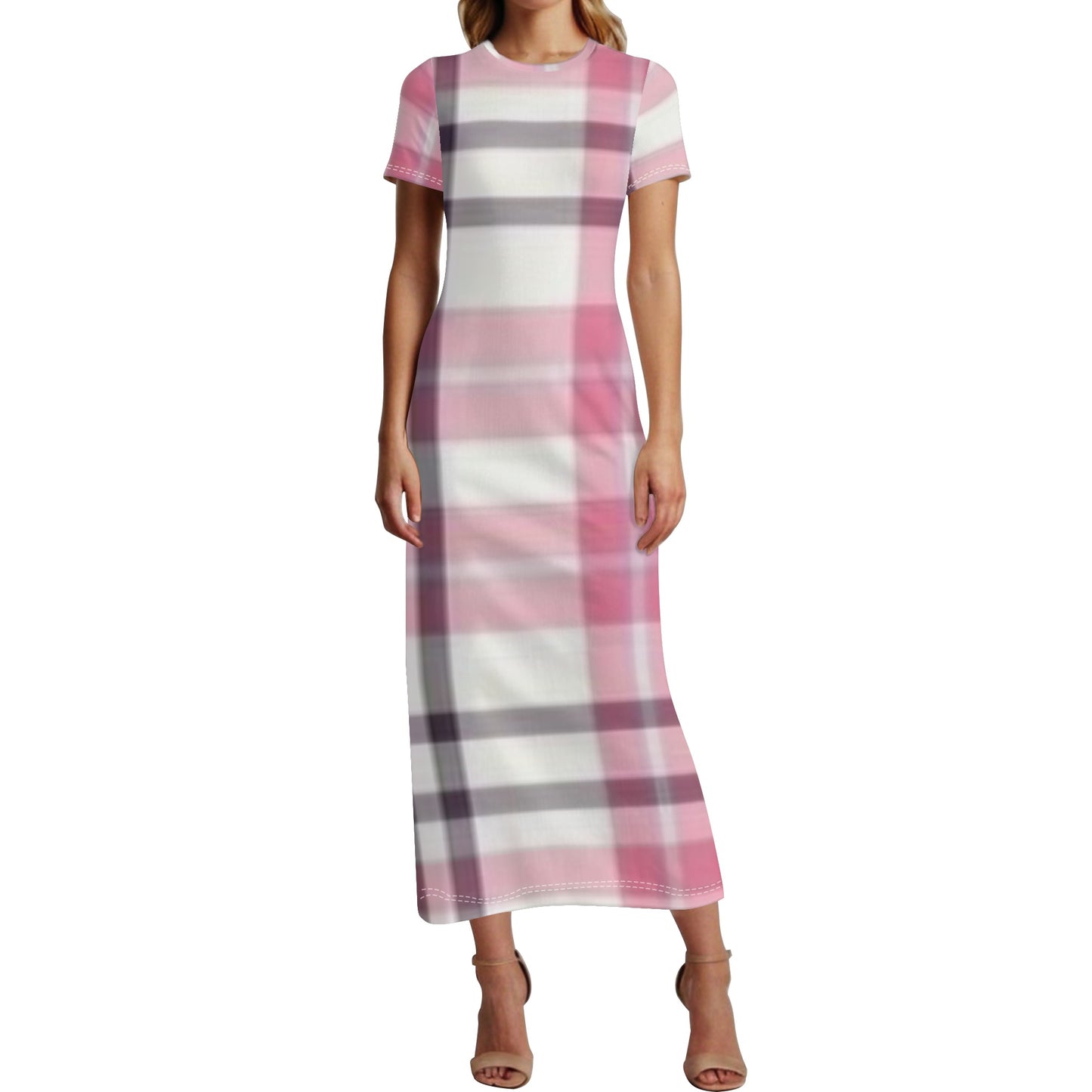 Womens Short Sleeve Dress Casual All Over Print Tshirt Long Dresses