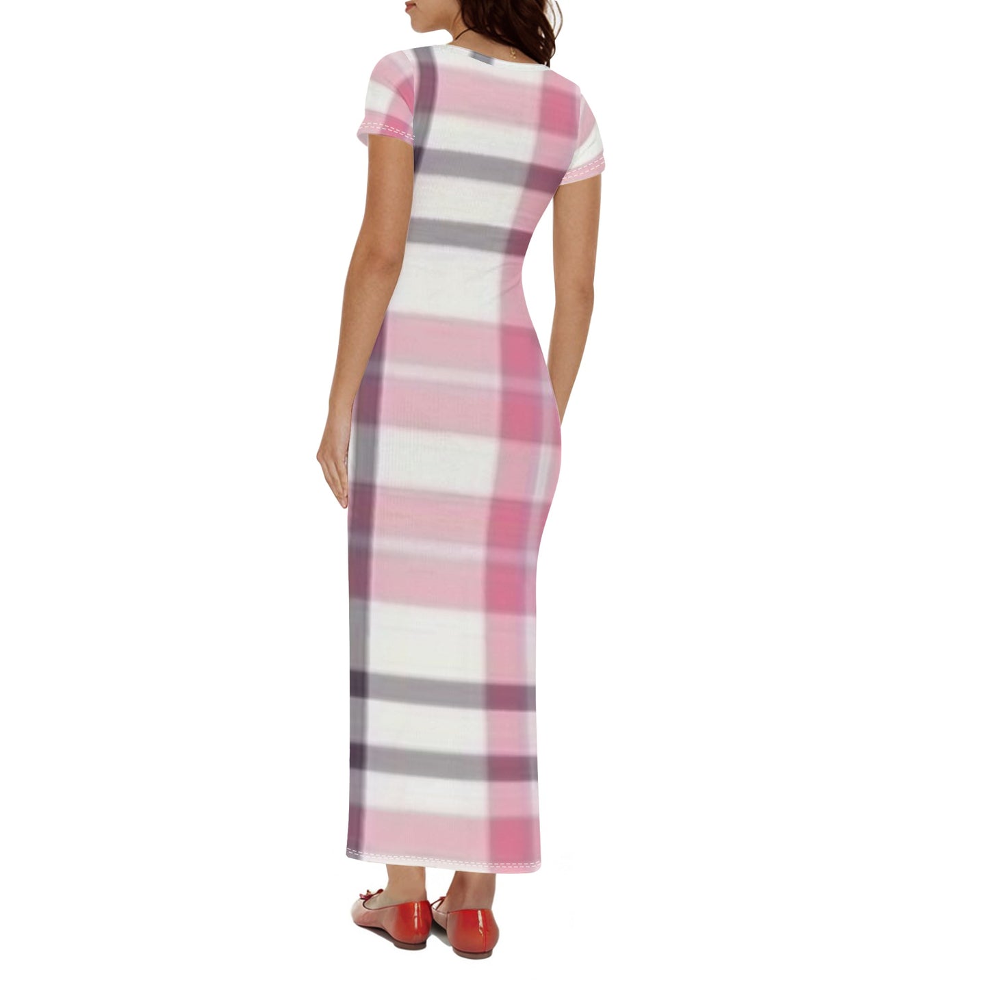 Womens Short Sleeve Dress Casual All Over Print Tshirt Long Dresses
