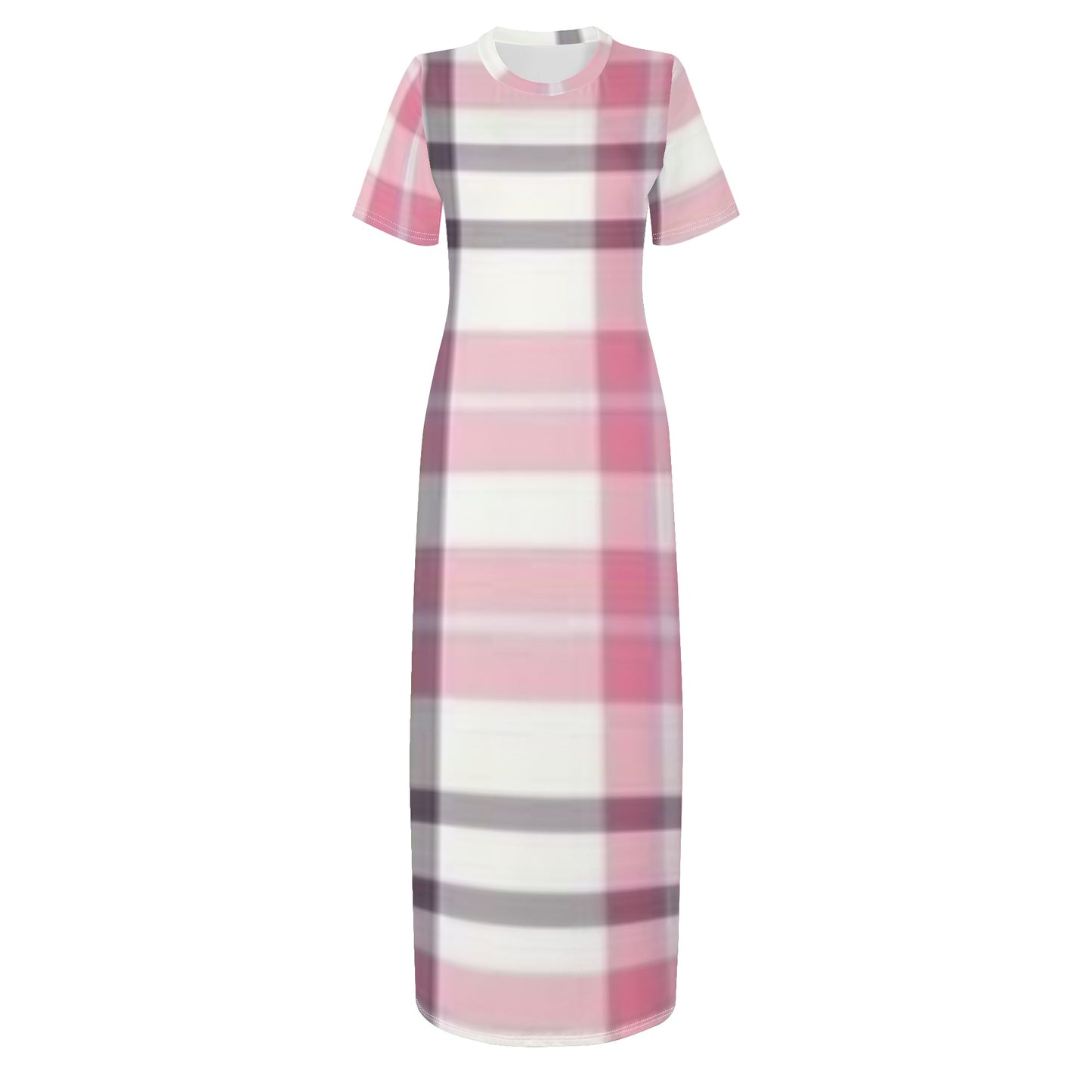 Womens Short Sleeve Dress Casual All Over Print Tshirt Long Dresses