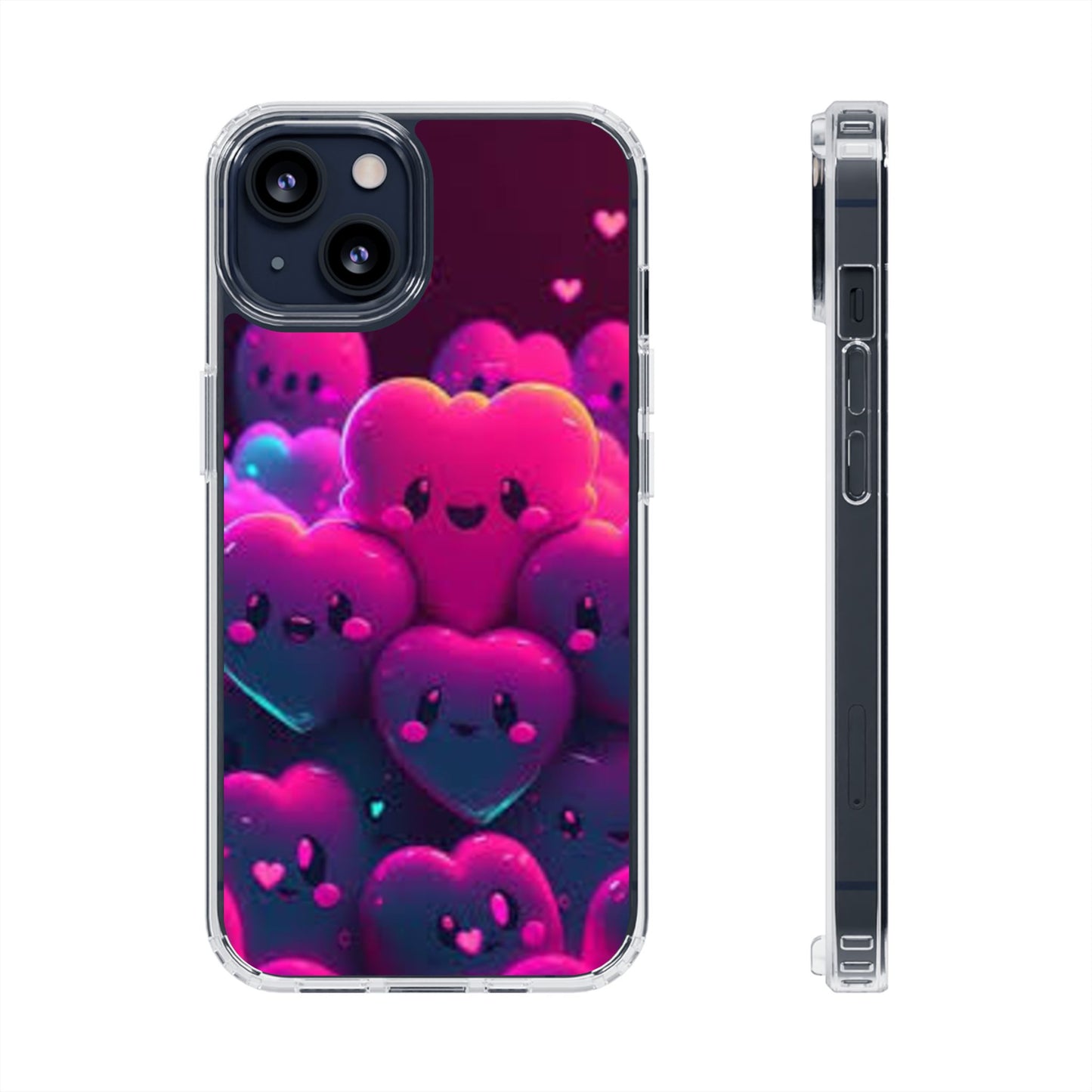 Cute Heart Design Clear Phone Case - Adorable Pink Kawaii Style