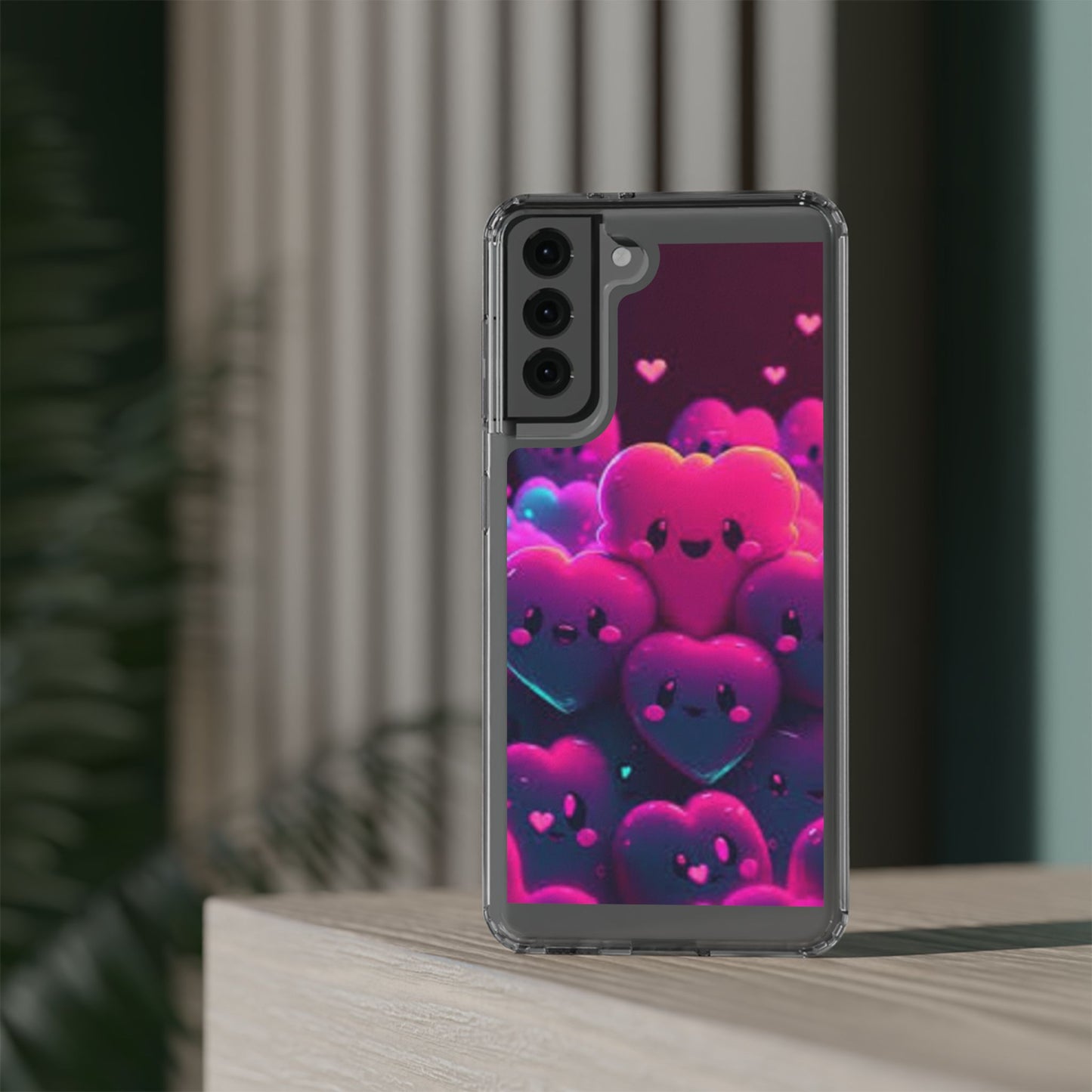 Cute Heart Design Clear Phone Case - Adorable Pink Kawaii Style