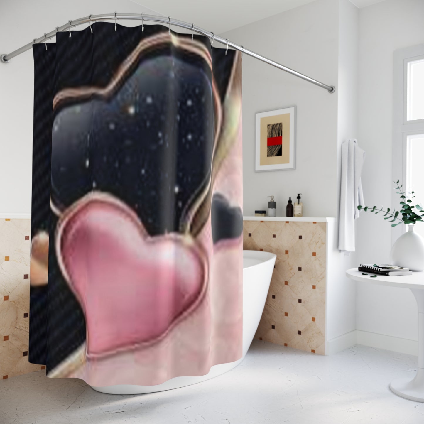 Cosmic Hearts Shower Curtain - Romantic Bathroom Decor for Lovebirds