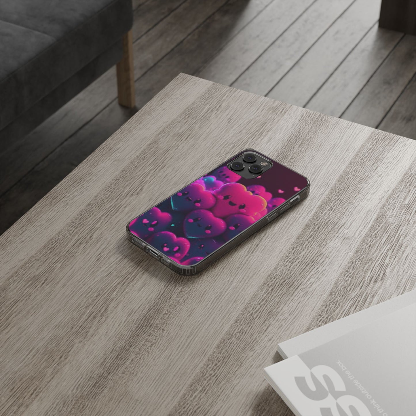 Cute Heart Design Clear Phone Case - Adorable Pink Kawaii Style