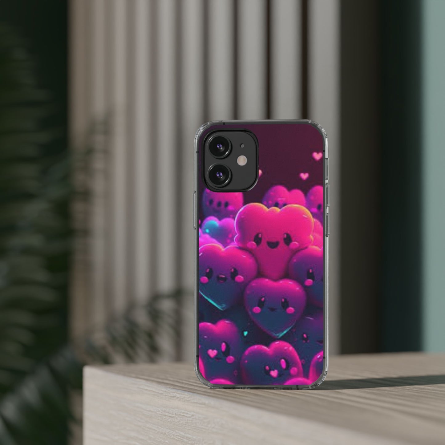 Cute Heart Design Clear Phone Case - Adorable Pink Kawaii Style