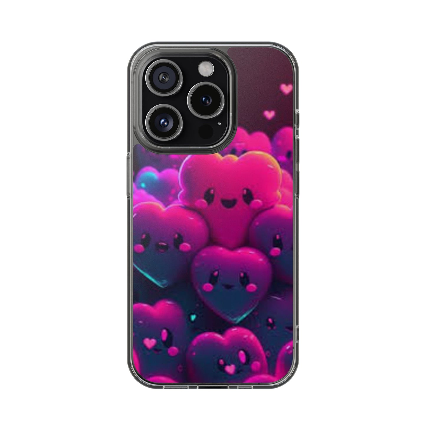 Cute Heart Design Clear Phone Case - Adorable Pink Kawaii Style