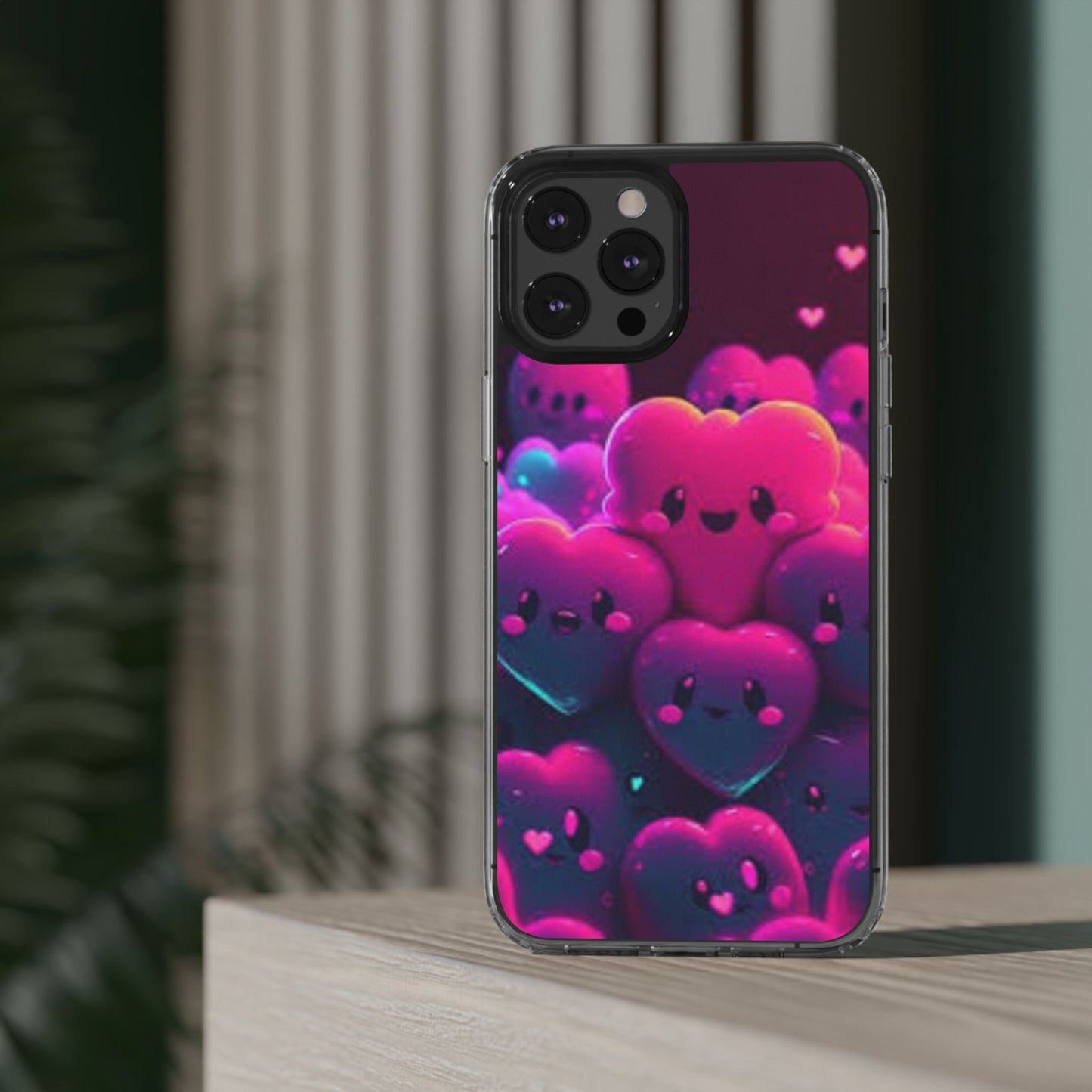 Cute Heart Design Clear Phone Case - Adorable Pink Kawaii Style