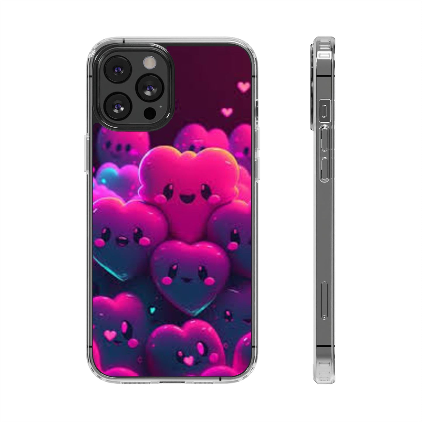 Cute Heart Design Clear Phone Case - Adorable Pink Kawaii Style