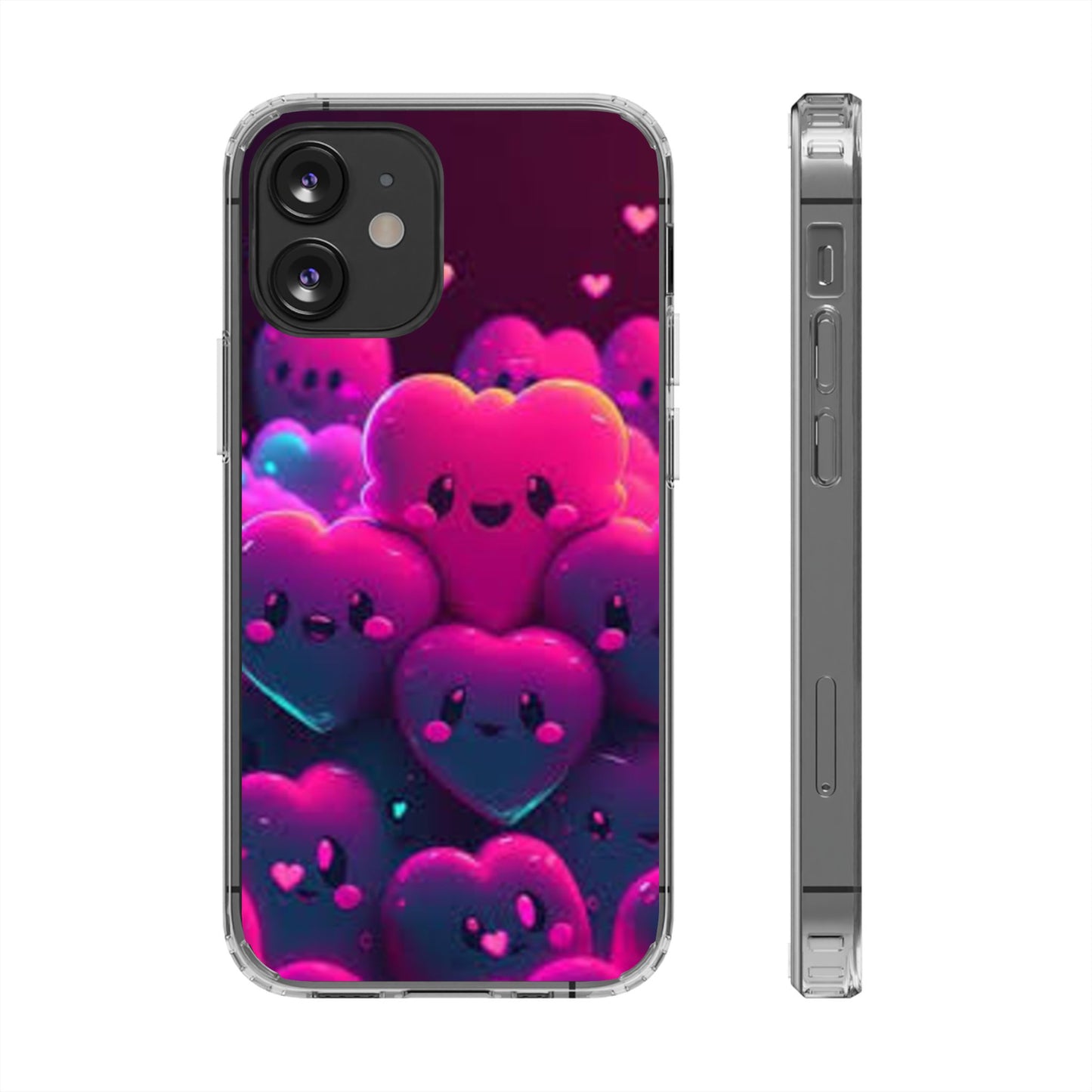 Cute Heart Design Clear Phone Case - Adorable Pink Kawaii Style