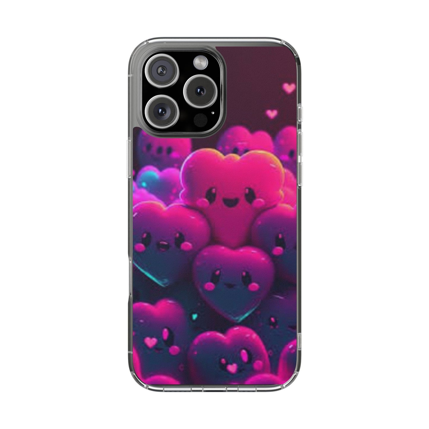 Cute Heart Design Clear Phone Case - Adorable Pink Kawaii Style