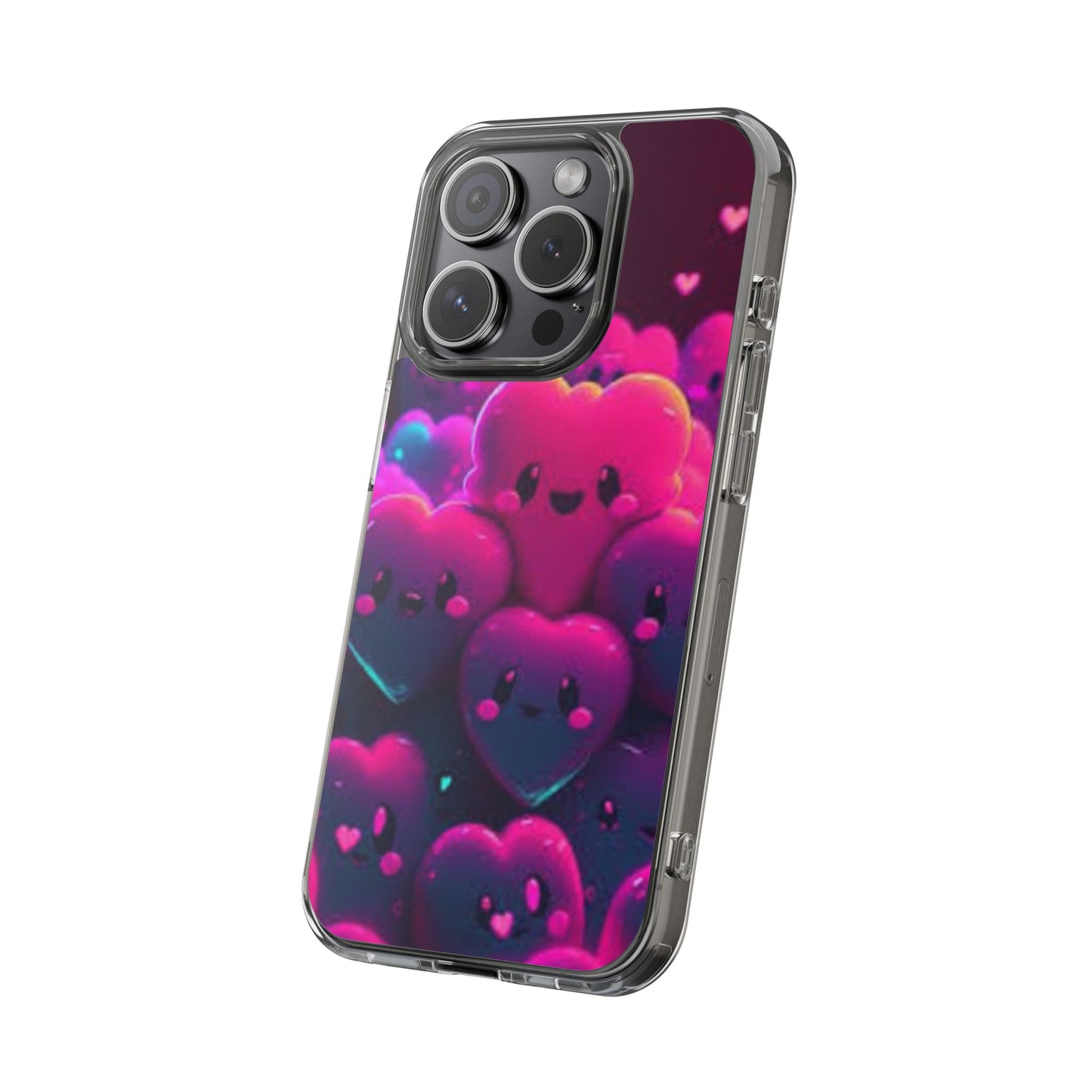 Cute Heart Design Clear Phone Case - Adorable Pink Kawaii Style