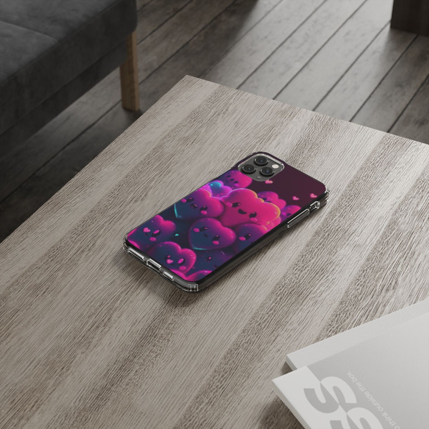 Cute Heart Design Clear Phone Case - Adorable Pink Kawaii Style