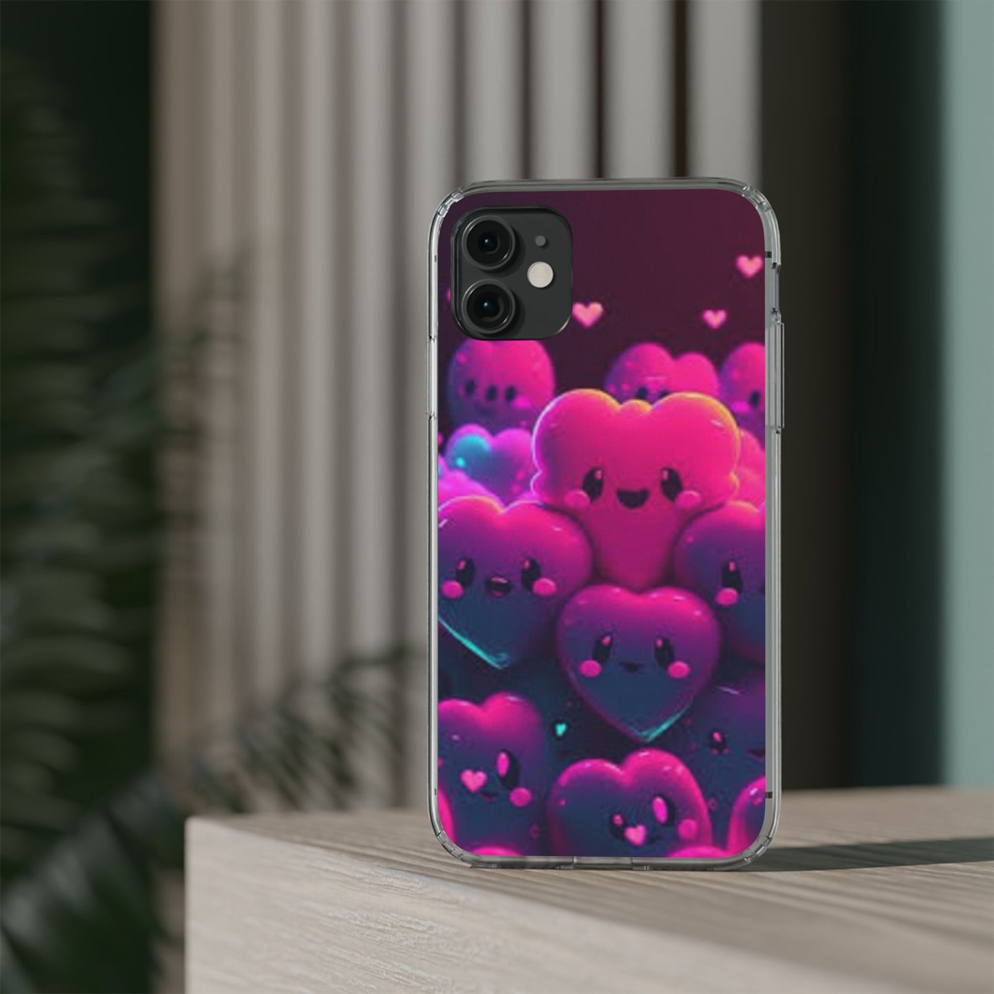 Cute Heart Design Clear Phone Case - Adorable Pink Kawaii Style