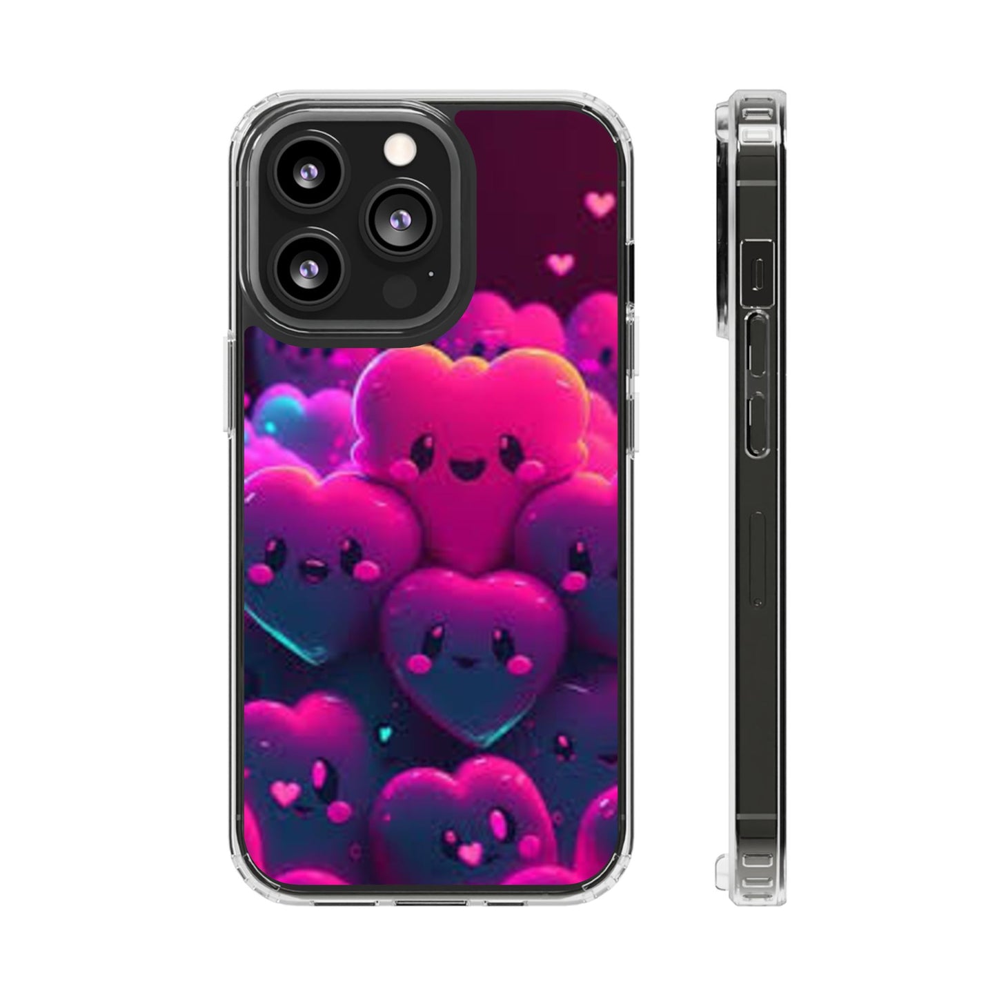 Cute Heart Design Clear Phone Case - Adorable Pink Kawaii Style