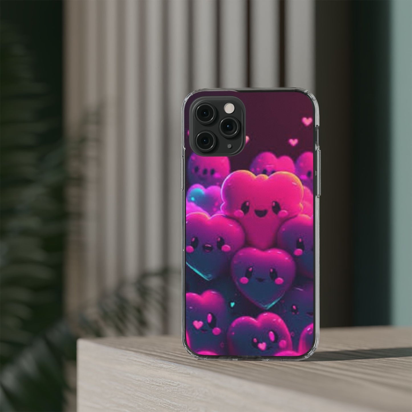 Cute Heart Design Clear Phone Case - Adorable Pink Kawaii Style