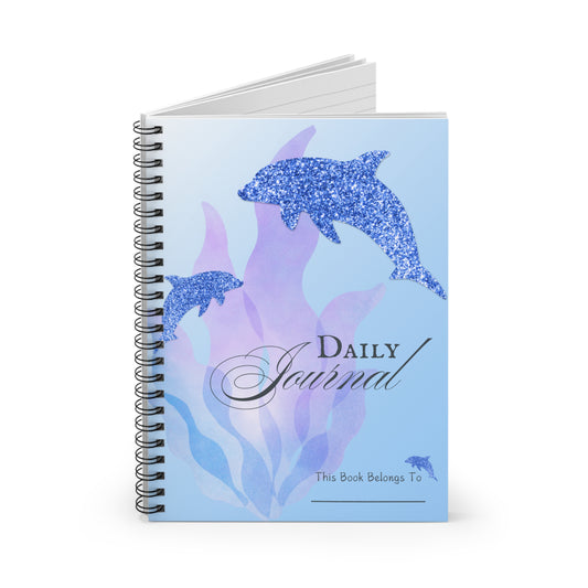 Sparkling Dolphin Daily Journal - Ruled Spiral Notebook for Dreamers