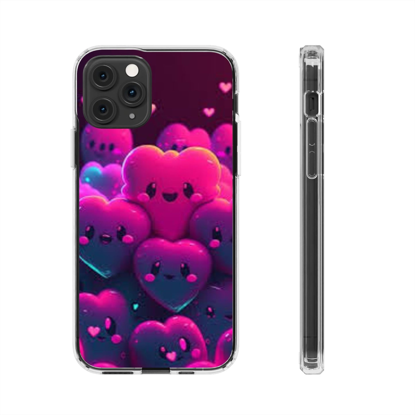 Cute Heart Design Clear Phone Case - Adorable Pink Kawaii Style