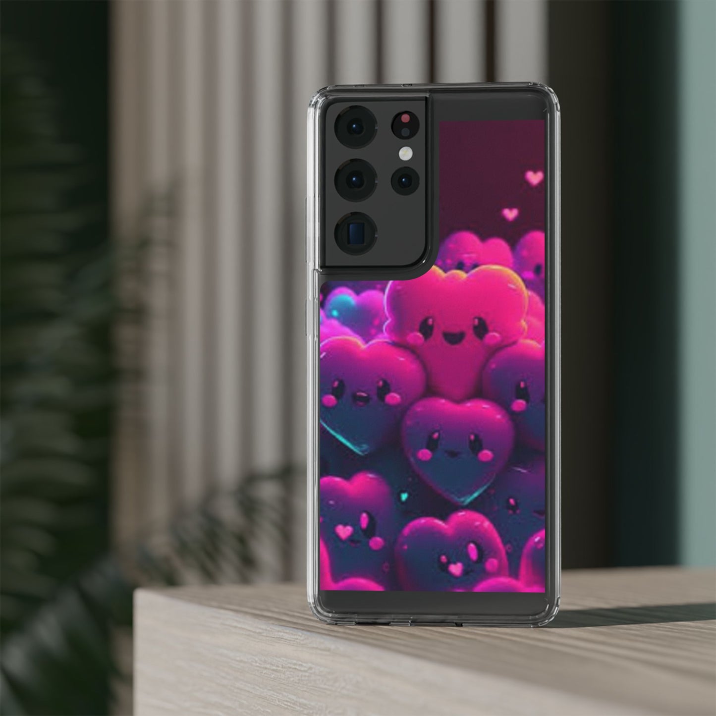 Cute Heart Design Clear Phone Case - Adorable Pink Kawaii Style