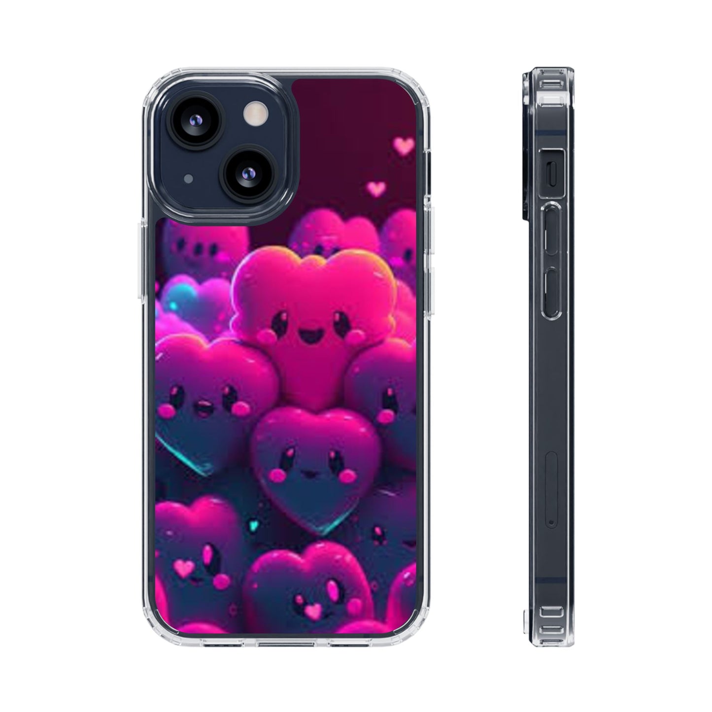 Cute Heart Design Clear Phone Case - Adorable Pink Kawaii Style
