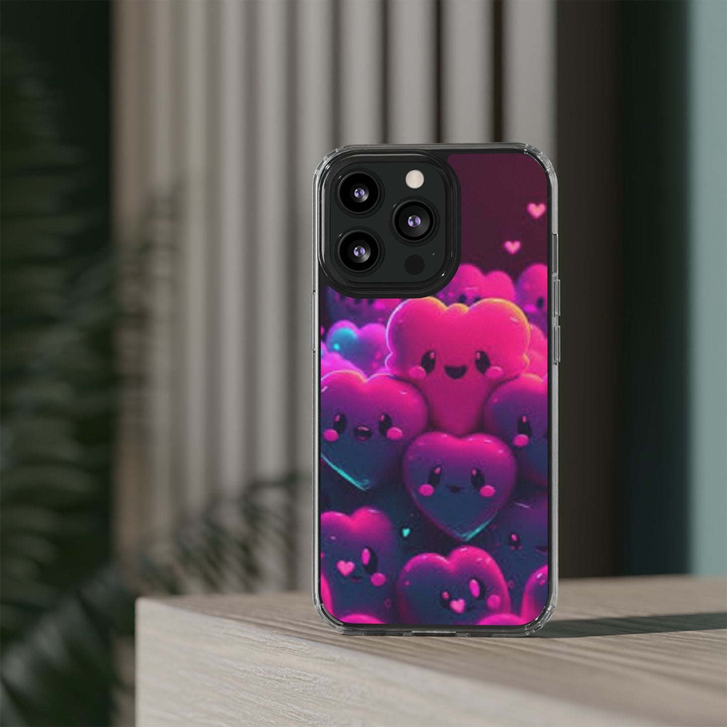 Cute Heart Design Clear Phone Case - Adorable Pink Kawaii Style