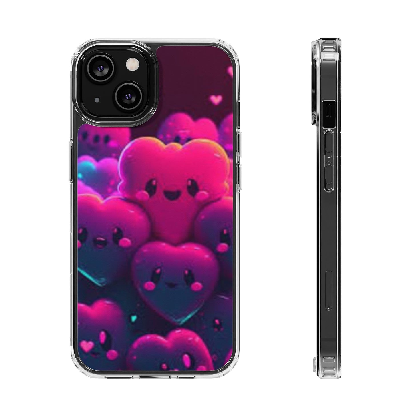 Cute Heart Design Clear Phone Case - Adorable Pink Kawaii Style